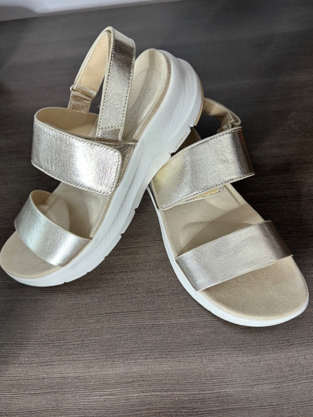 NWT Rockport Qwera Sandal Open Toe Strappy Casual Wedge Adjustable Gold Neutral - Picture 14 of 16